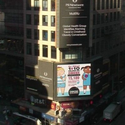 GLOBALHealthPR childhood obesity infographic beamed in Times Square, NYC.
